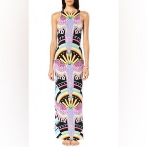 Mara Hoffman Dashiki Rainbow Bird Black Maxi Tank Dress size Large